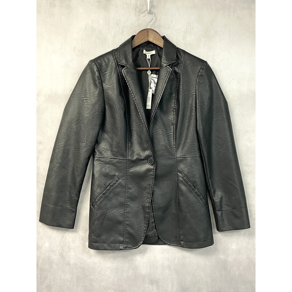 Max Studio Women Faux Leather Blazer Jacket Size M Black Sleek Indie Edgy Chic
